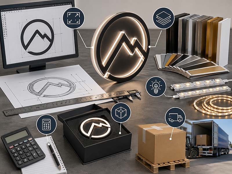 Custom LED sign cost factors including size, material, lighting, packaging and shipping