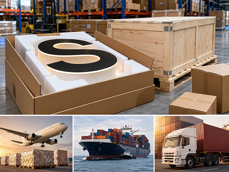 Export packaging and global shipping for custom LED signs by express air freight and sea freight