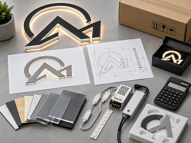 Custom LED sign project workflow from logo submission to design production testing and shipping