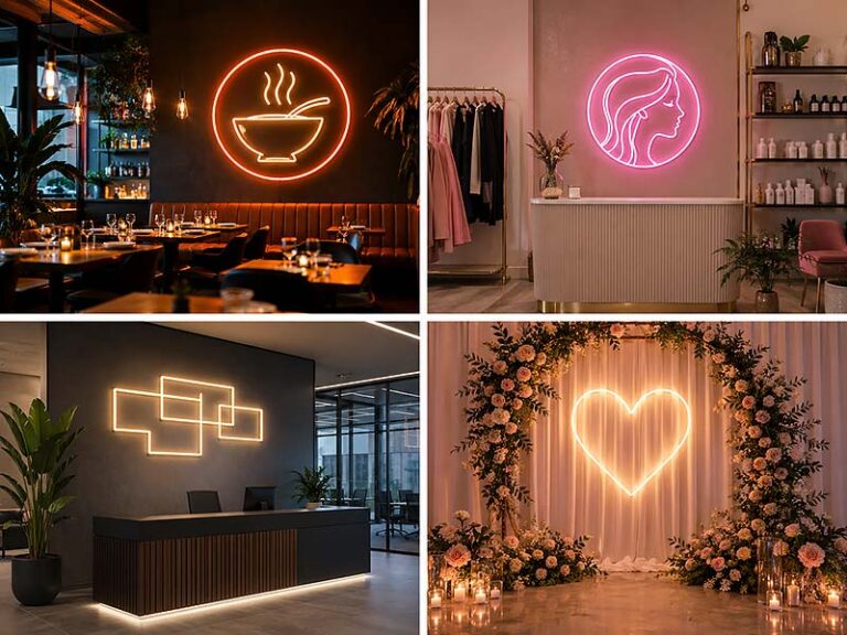 LED neon signs used in restaurants retail stores offices and event spaces