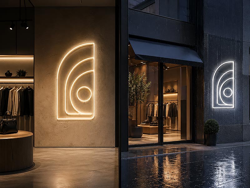 Indoor and outdoor custom LED neon signs used for retail wall branding and storefront display