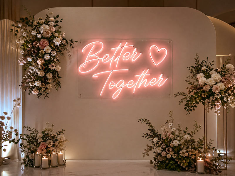 Custom LED neon sign for wedding and event backdrop