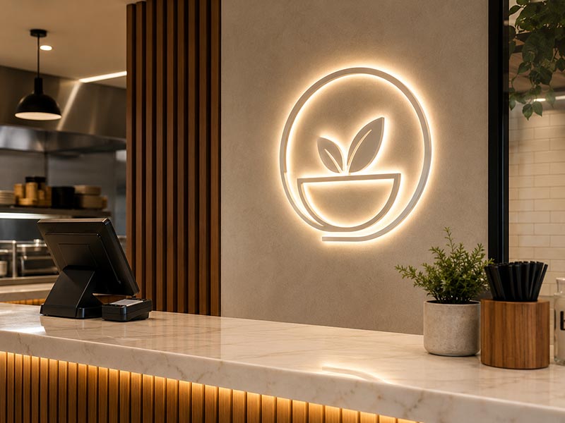 Acrylic LED logo sign for restaurant counter wall