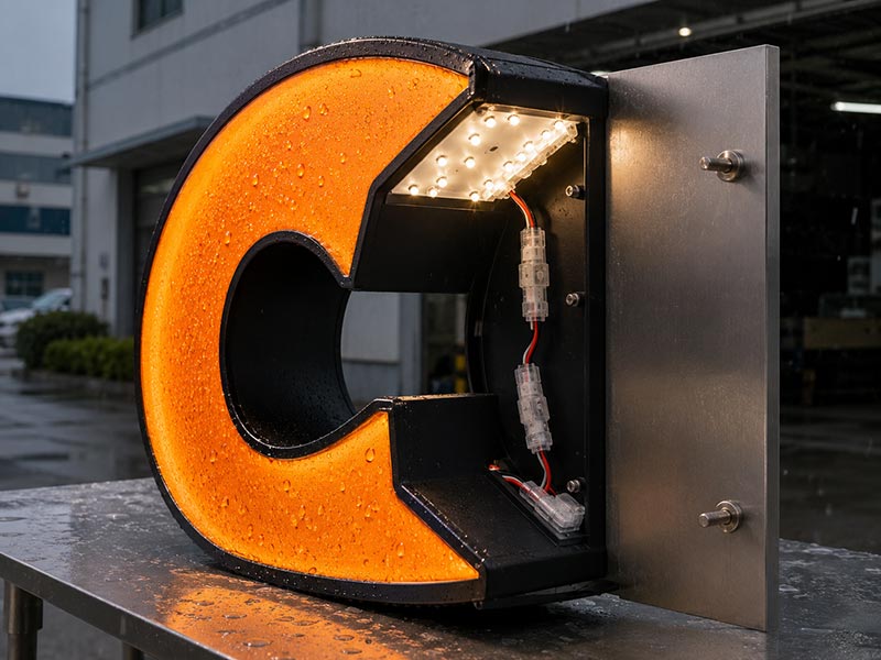 Outdoor structure details for acrylic LED logo signs