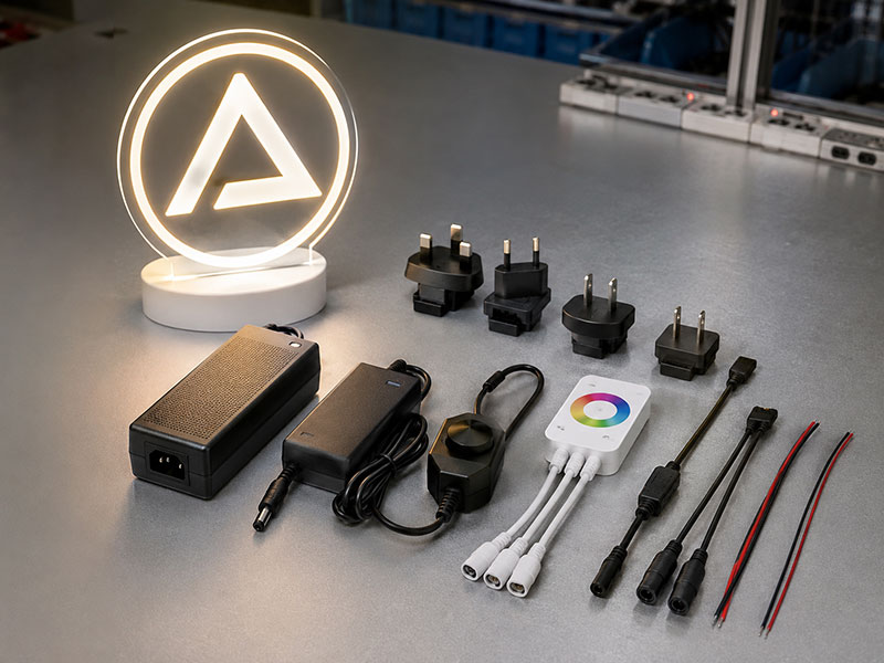 Power adapter and plug options for acrylic LED logo signs