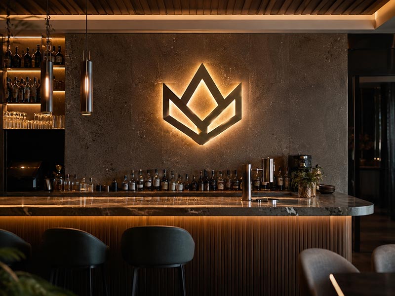 Acrylic LED logo sign for a restaurant or bar wall