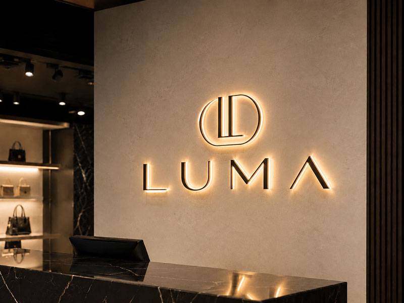 Acrylic LED logo signs for reception walls counters and showrooms