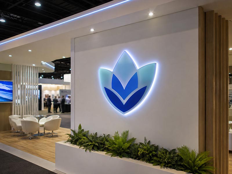 Acrylic LED logo sign for a trade show booth or pop-up store