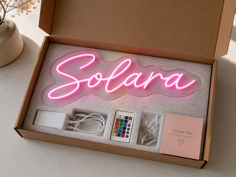 Personalized LED neon signs packed by SKU for an Australian online brand