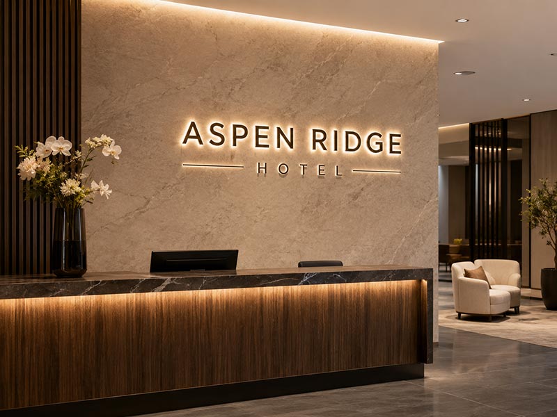 Backlit channel letters for hotels offices and premium interiors