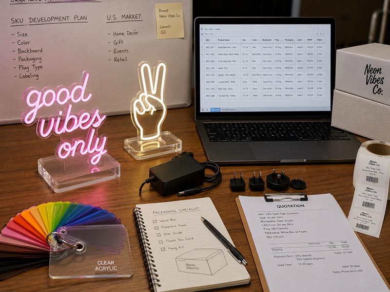 Private label custom LED neon sign SKU program for a US e-commerce brand