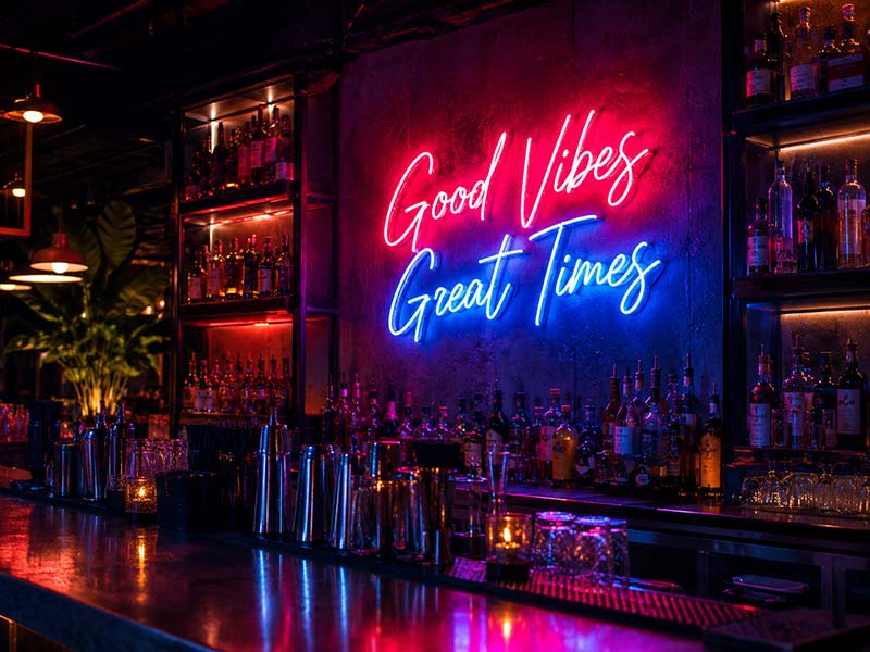 Bar LED neon sign with colorful nightlife atmosphere