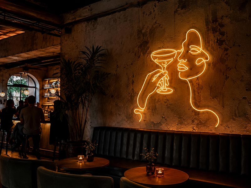 Custom LED neon wall sign for bars and cafés