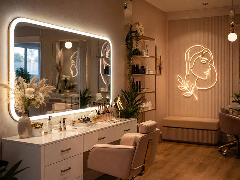 LED mirror signs and neon wall signs for beauty salons