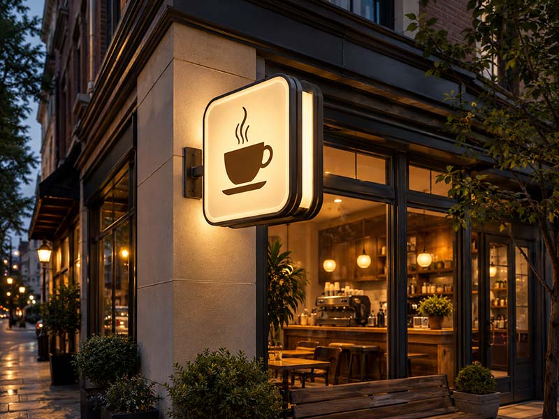 Blade bracket mounted double sided cafe sign