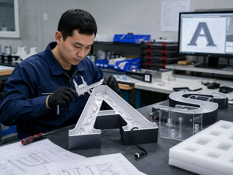 Engineering review for custom LED sign structure lighting mounting and packaging details