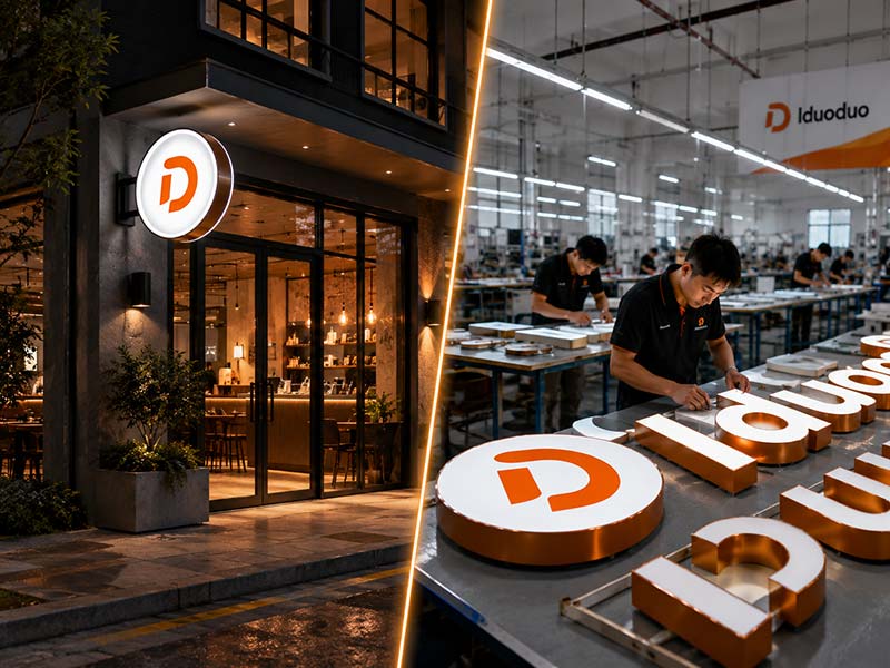China LED sign supplier producing custom storefront signs for overseas commercial projects