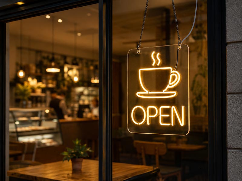 Coffee open sign for cafe window