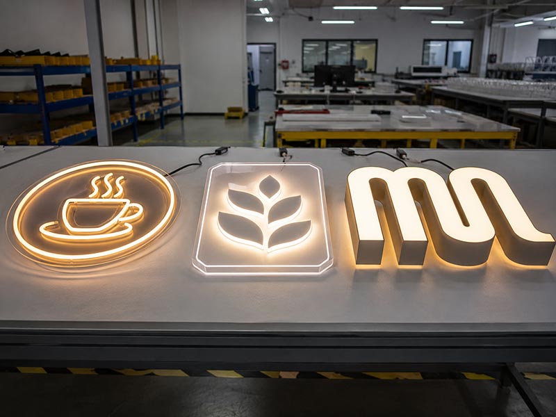 Coffee shop LED sign lighting test