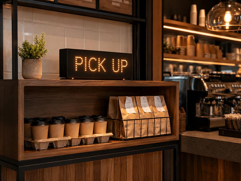 Coffee shop pickup zone sign