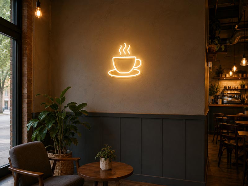 Coffee shop side wall LED sign