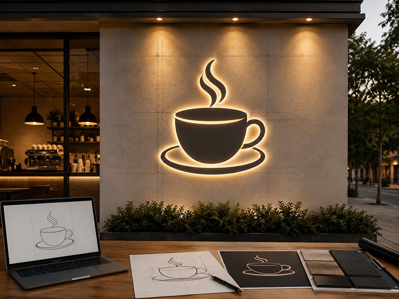 Coffee shop sign size and proportion planning