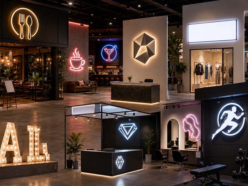 Commercial LED sign applications for restaurants cafes retail hotels offices salons gyms events and exhibitions