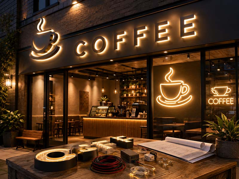 Custom coffee shop LED sign project final quote