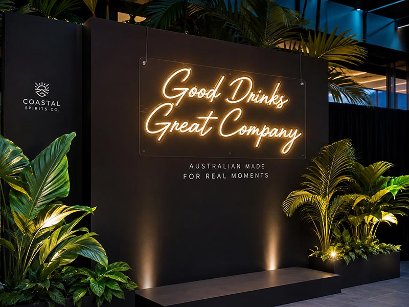 Custom LED neon event sign for an Australian brand activation