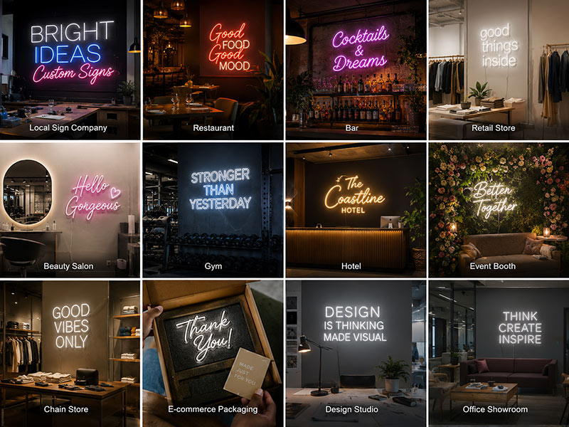 Commercial customer types using custom LED neon signs