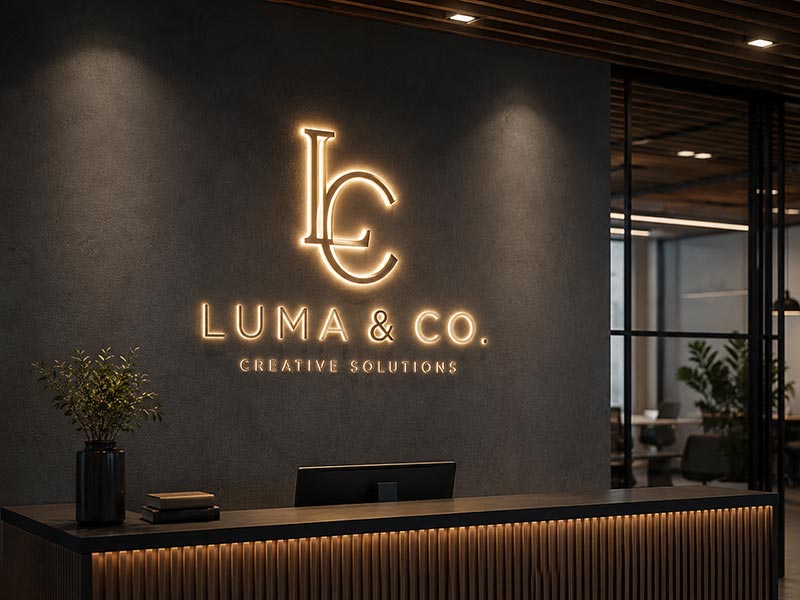 Custom LED neon logo sign supplied by Iduoduo for a commercial interior wall