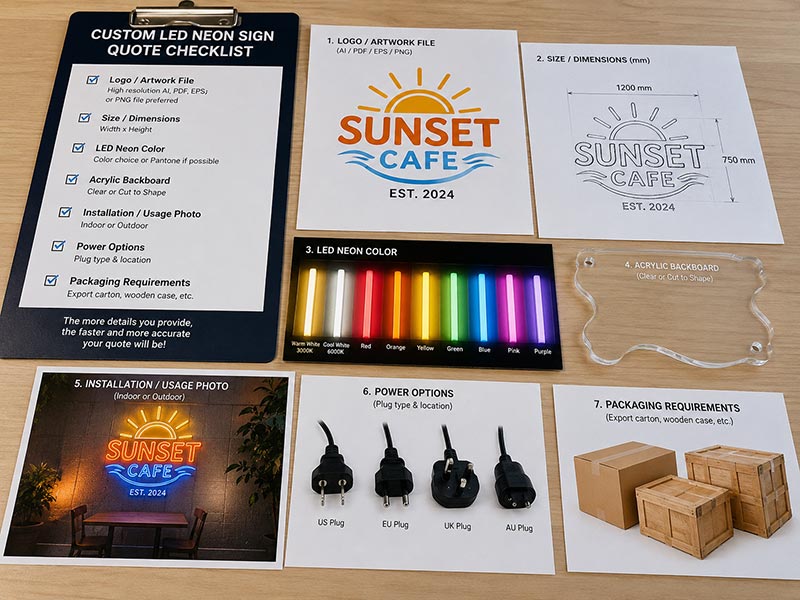 Quote details prepared for custom LED neon sign factory review