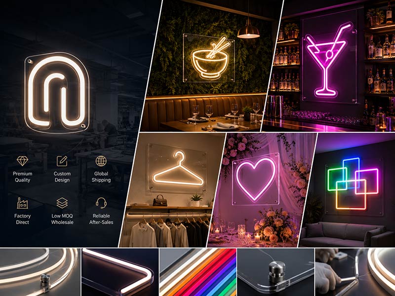 Custom LED neon signs manufactured in China for logos stores bars restaurants and events