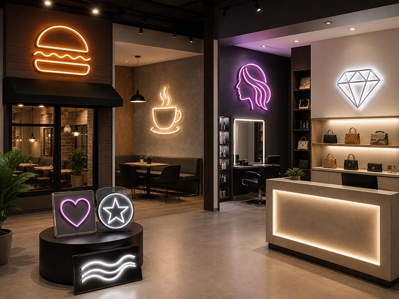 Custom LED signs for restaurants, cafés, salons, retail stores, offices, events, sign companies, and chain brands