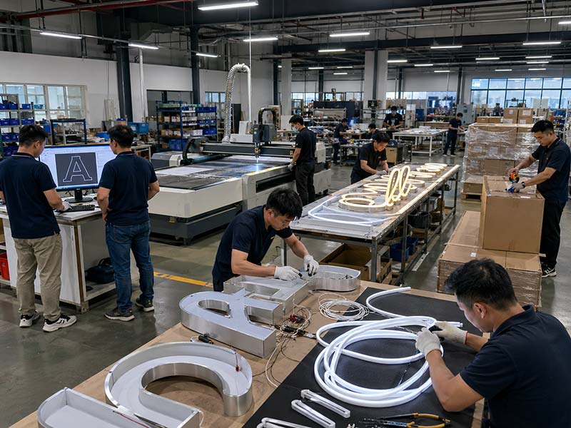Custom LED sign production process from design review to packing