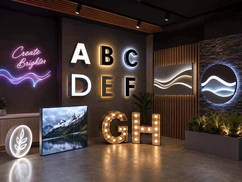 Custom LED signs exported from China including LED neon signs, channel letters, light boxes, marquee signs, and outdoor LED signs