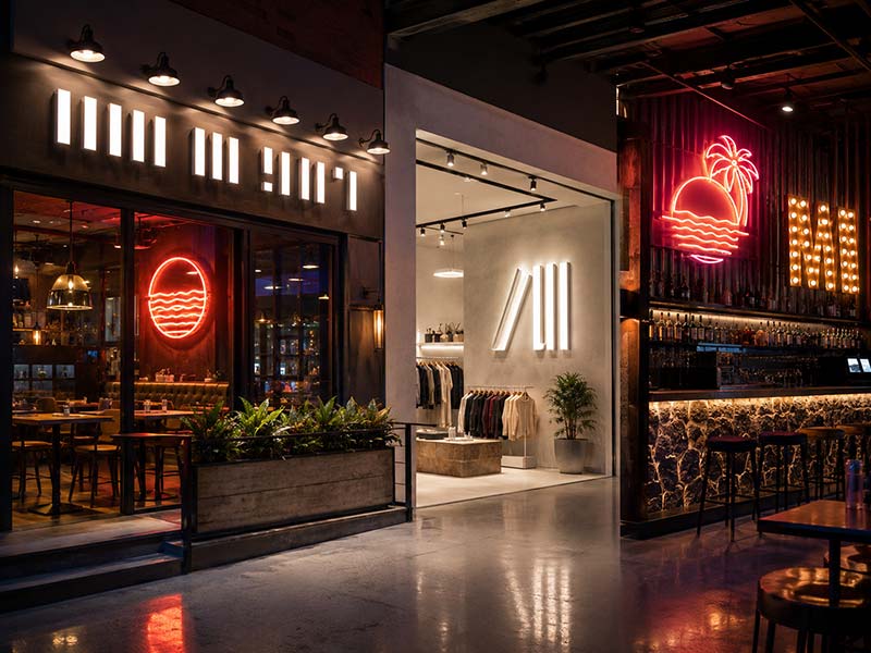 Custom LED sign project cases for restaurant retail store and bar applications