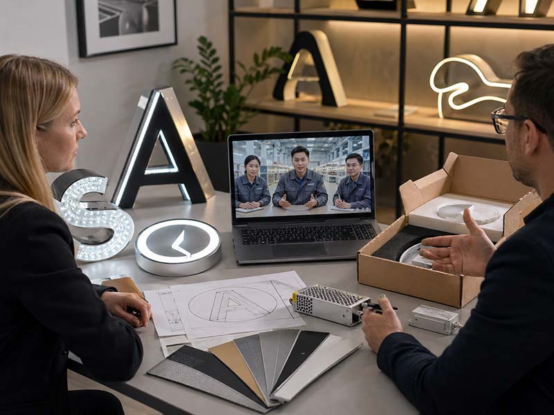 Custom LED sign project inquiry with drawings samples materials and factory consultation