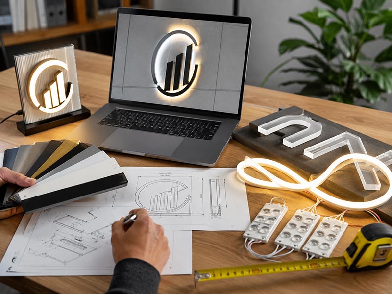 Custom LED sign quote preparation with logo and project details