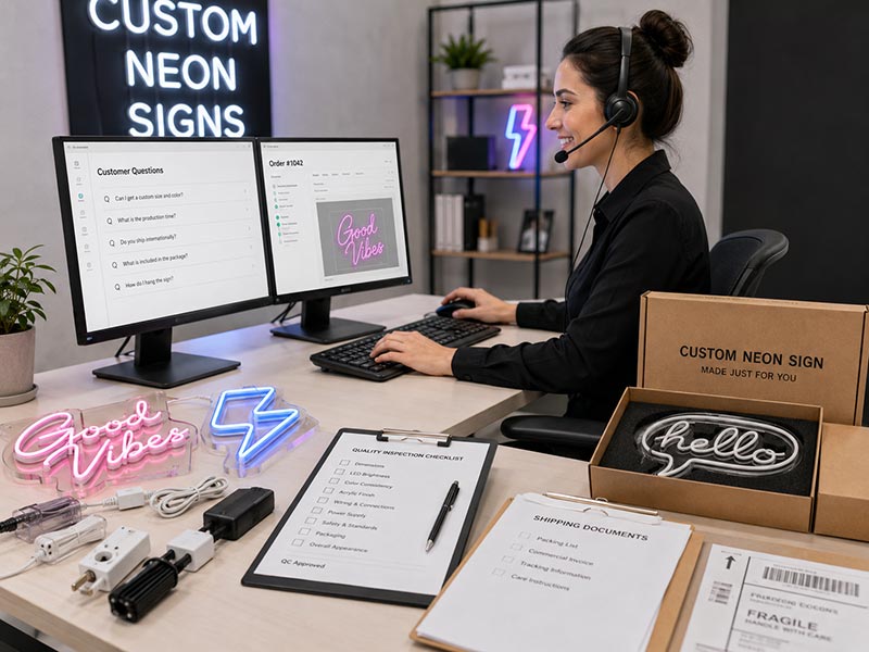 Custom neon sign customer support and FAQ consultation