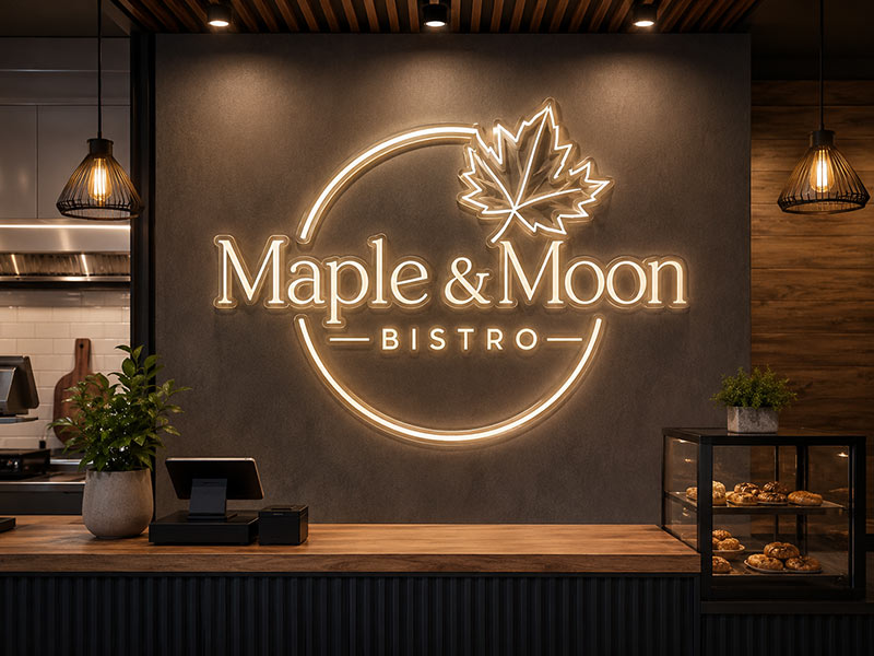 Custom warm white LED neon restaurant logo sign in the United States