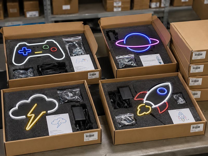 E-commerce LED sign product with private packaging and accessories