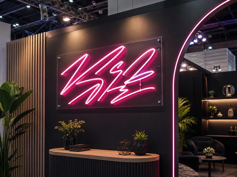Custom LED neon text sign for event booth display