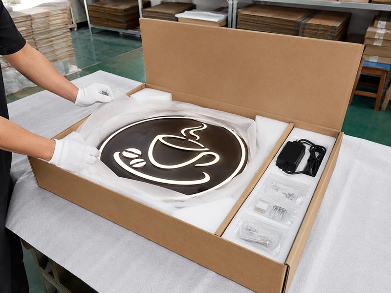 Export packaging for coffee shop LED signs