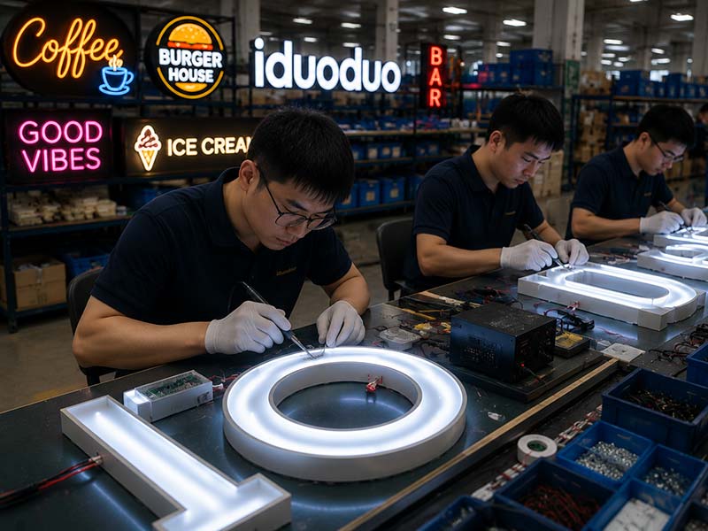 Iduoduo custom LED sign exporter with factory production, engineering support, quality inspection, and export packing
