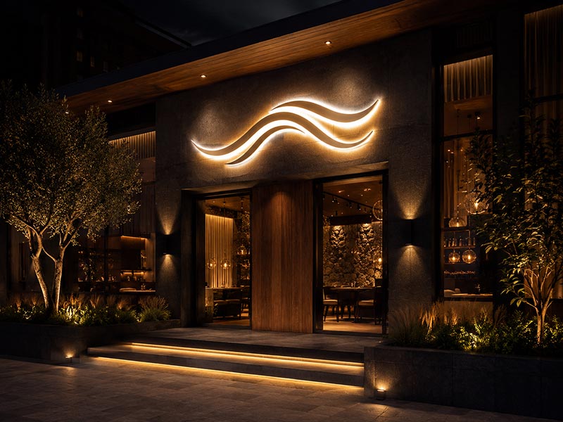 Front and back-lit letters for restaurant facade