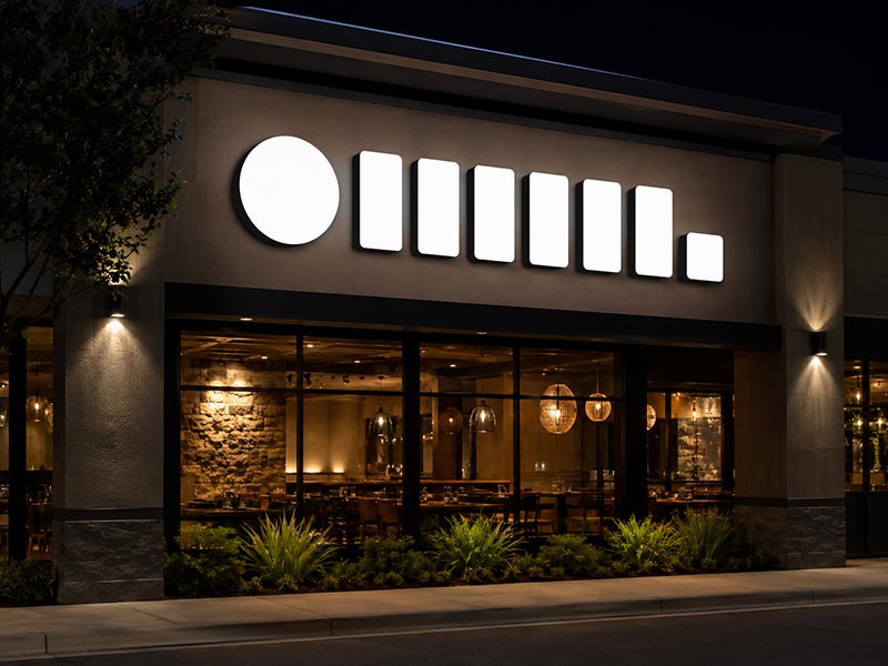 Front-lit channel letters for restaurant storefront