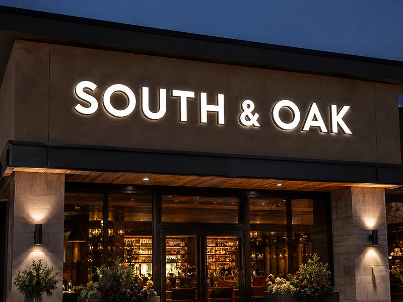 Front-lit channel letters for restaurants and retail storefronts