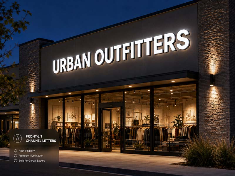 Front-lit channel letters for retail storefront signs