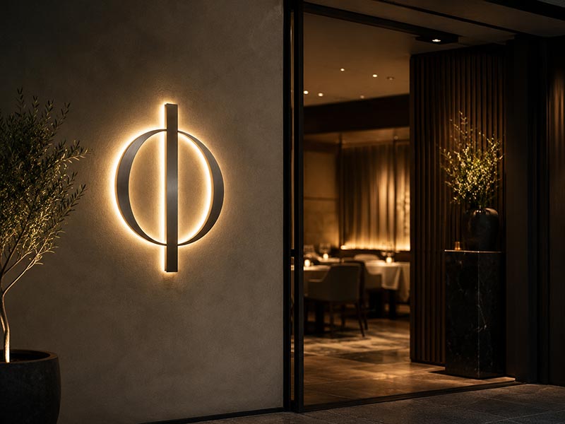 Backlit halo-lit restaurant letters for premium storefront